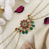 Vriksham Antique Floral Kundan Jadau Sheeshphool-Red Green & White-J2778